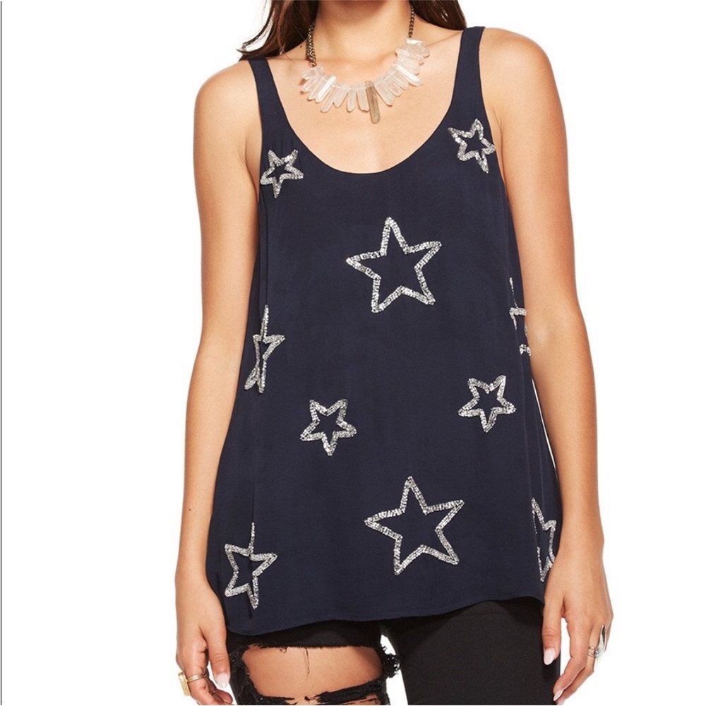 Beaded Chaser navy blue tank with silver stars
